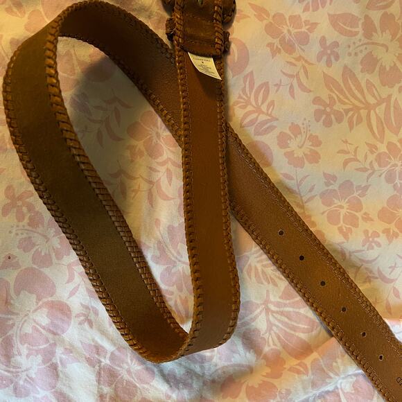 Vintage Lands End tan suede leather belt Western braided trim and buckle 90s Y2K - Picture 10 of 10